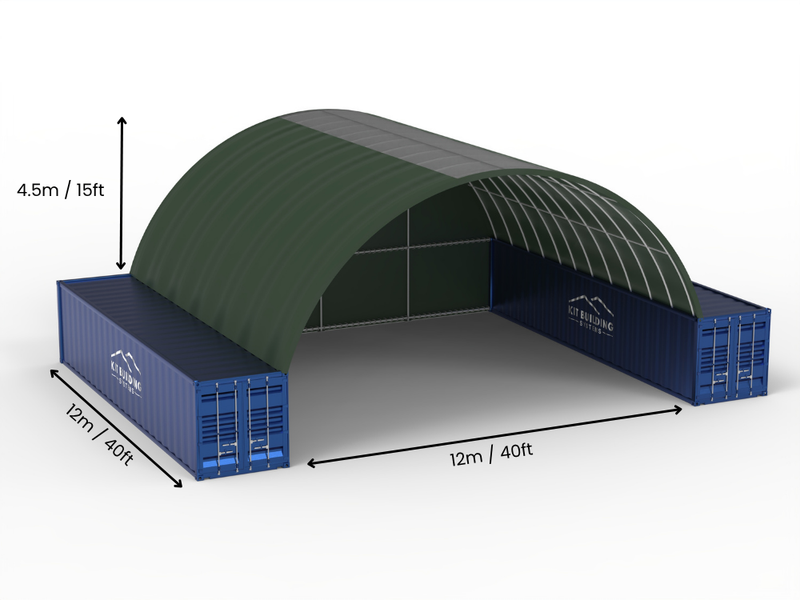 Portée de 12m (40ft) | Auvents pour conteneurs - 40ft x 12ft (12m x 4,5m)