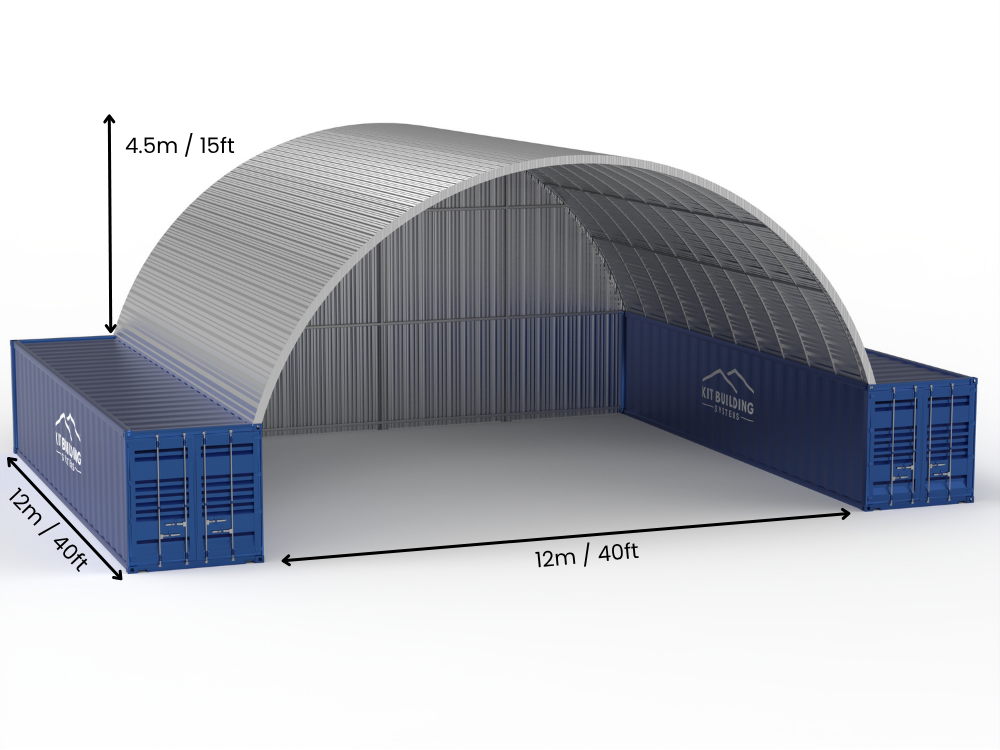 Portée de 12m (40ft) | Auvents en conteneur en acier - 40ft x 12ft (12m x 4,5m)
