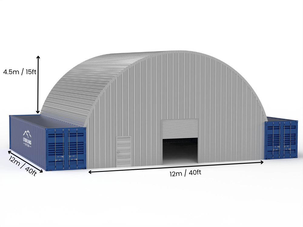Portée de 12m (40ft) | Auvents en conteneur en acier - 40ft x 12ft (12m x 4,5m)