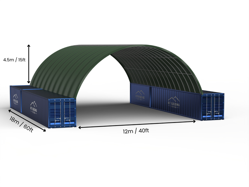 Portée de 12m (40ft) | Auvents pour conteneurs - 40ft x 12ft (12m x 4,5m)