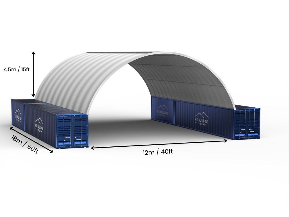 Portée de 12m (40ft) | Auvents pour conteneurs - 40ft x 12ft (12m x 4,5m)