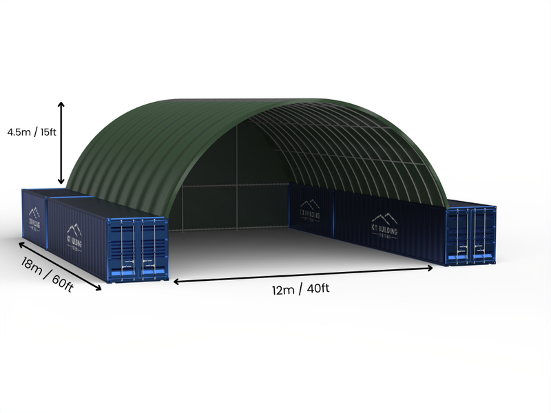 Portée de 12m (40ft) | Auvents pour conteneurs - 40ft x 12ft (12m x 4,5m)
