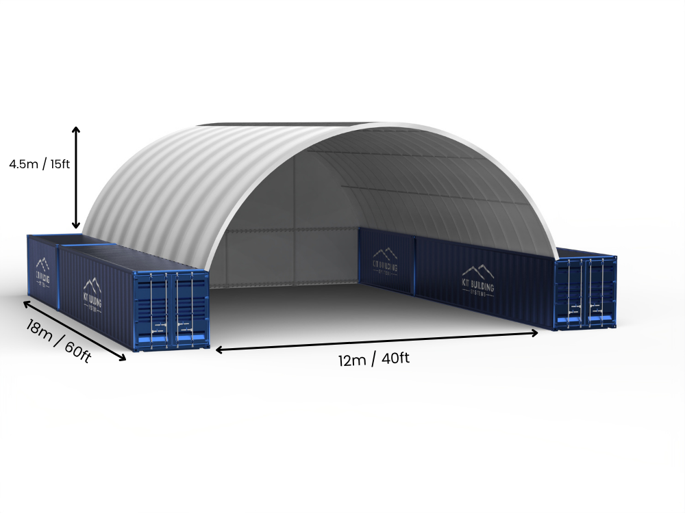 Portée de 12m (40ft) | Auvents pour conteneurs - 40ft x 12ft (12m x 4,5m)