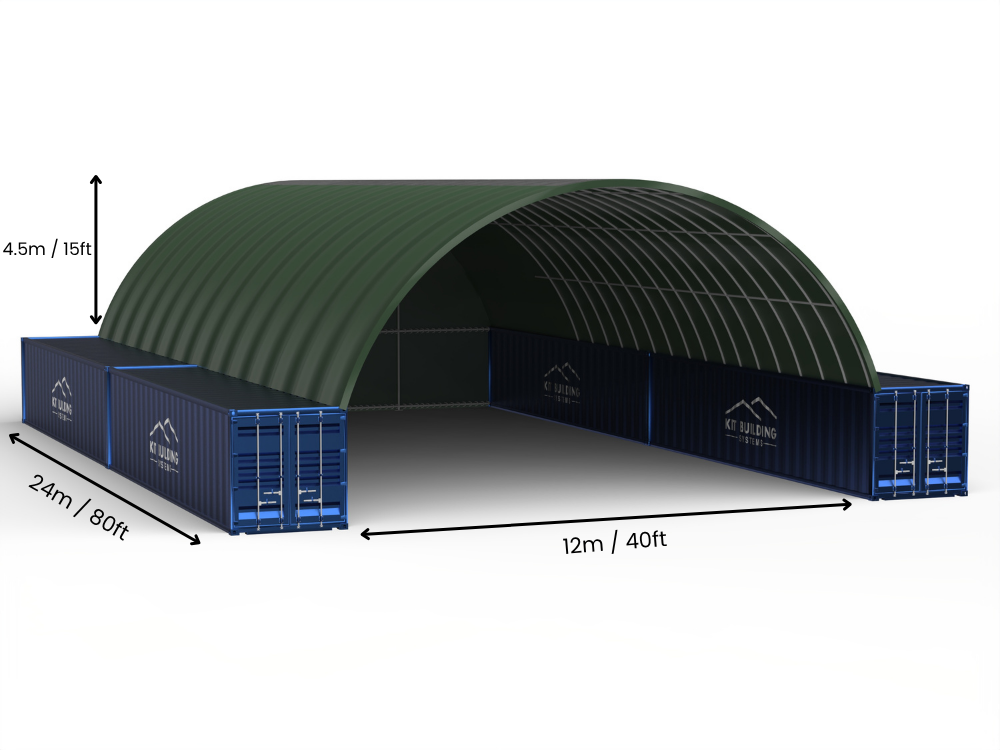 Portée de 12m (40ft) | Auvents pour conteneurs - 40ft x 12ft (12m x 4,5m)
