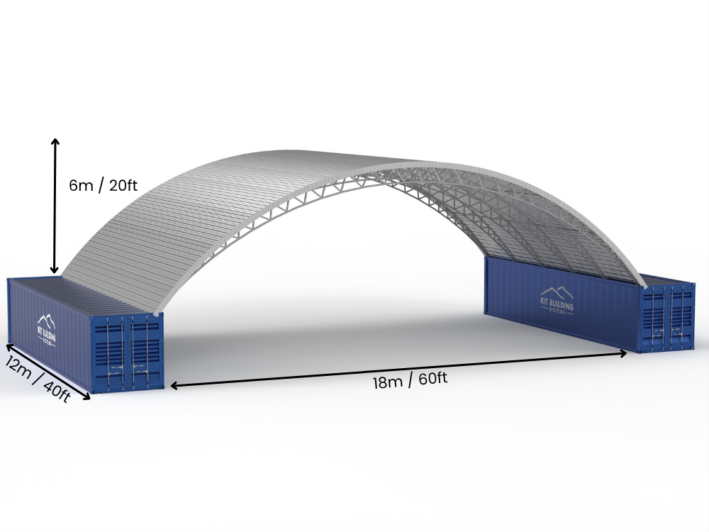 Auvents en conteneur en acier - 60ft x 40ft x 20ft (18m x 12m x 6,1m)