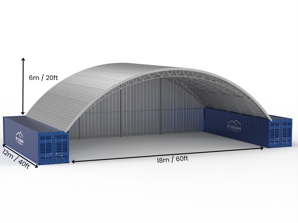 Auvents en conteneur en acier - 60ft x 40ft x 20ft (18m x 12m x 6,1m)